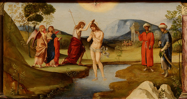 Francesco Francia: Krisztus megkeresztelése (Bologna, 1490)
